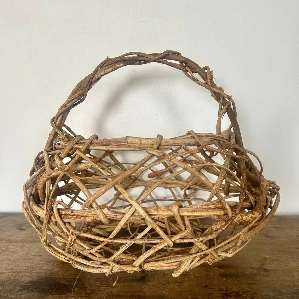 Vintage Grapevine Basket Handmade Rustic Cottagecore Decor